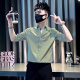 社会小伙2025新品修身型V领条纹男士中袖衬衫B372-A237-P58控78，男装衬衫，电商B372