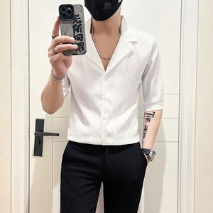 社会小伙店主风无头风2025夏装新款潮男士七分袖衬衫A251-P58控78图片