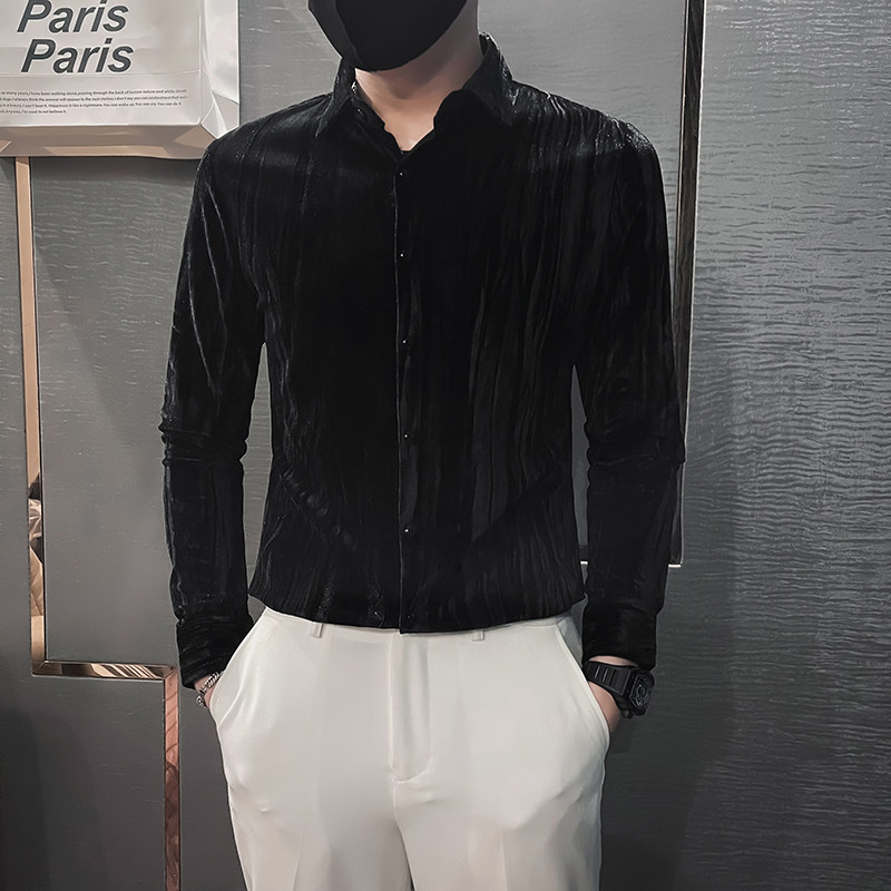 韩绒男士衬衫长袖春季2025新款高级感垂坠感寸衫HF306-特P60,男装衬衫,电商B372