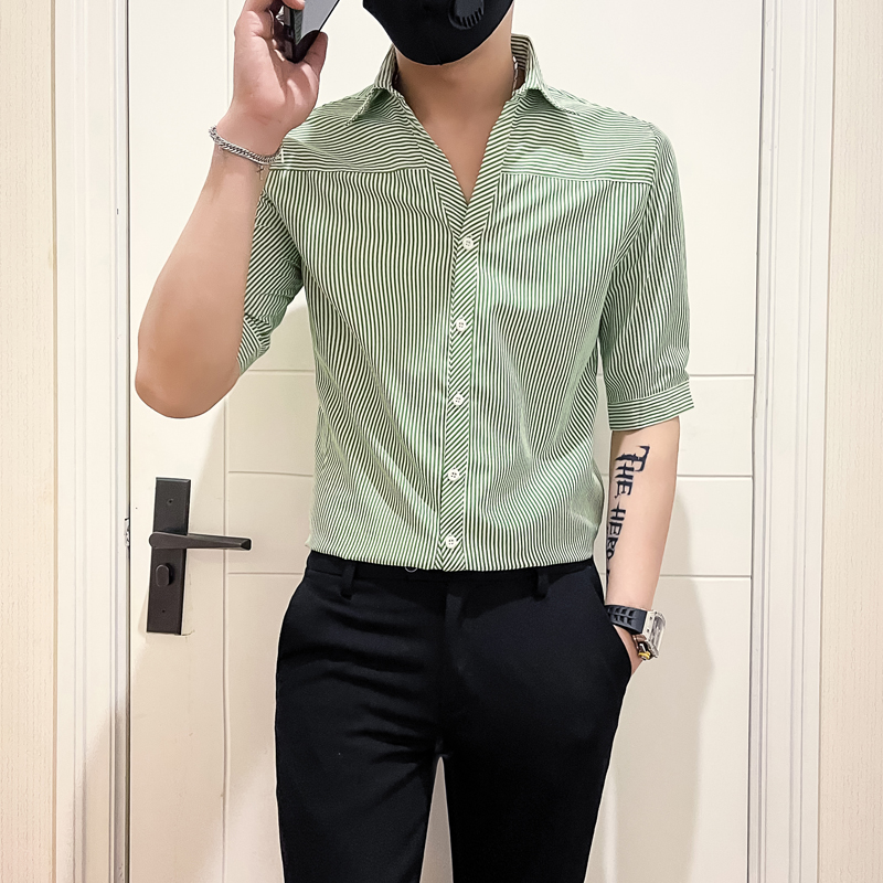 社会小伙店主风无头风2025夏装新款潮男士七分袖衬衫A237-P58控78，男装衬衫，电商B372