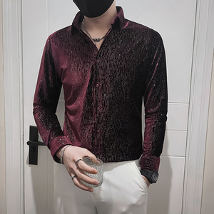 满天星烫钻韩绒长袖衬衫秋天潮男士痞帅炸街寸衫 HF307-特P60,男装衬衫,电商B372