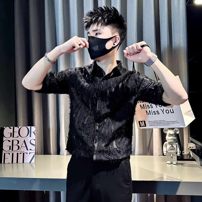 社会小伙2025夏季新款小众半透男士中袖衬衫B372-A257-P58控78,男装衬衫,电商B372