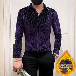 加厚金丝绒社会小伙店主风轻熟风商务风修身长袖衬衫A229加绒-P75图片