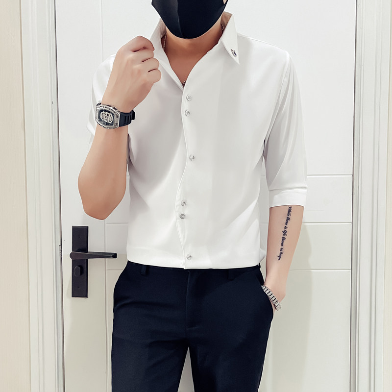 夏季新款男士轻奢衬衫潮流高级感冰丝中袖衬衣痞帅寸衫A219-P58,男装衬衫,电商B372