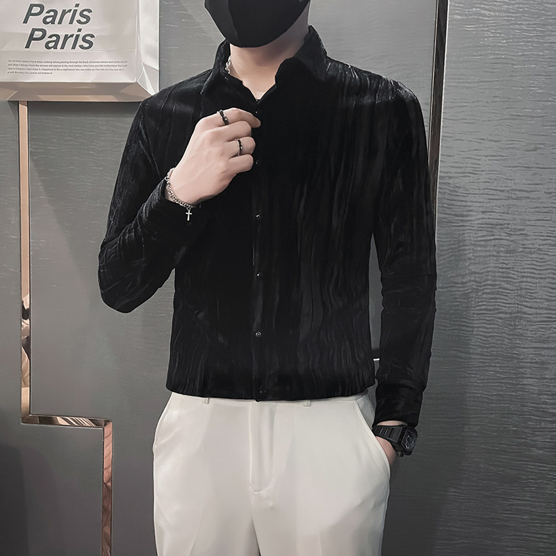 韩绒男士衬衫长袖春季2025新款高级感垂坠感寸衫HF306-特P60,男装衬衫,电商B372
