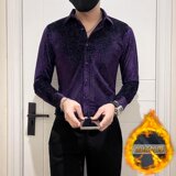 加厚金丝绒社会小伙店主风轻熟风商务风修身长袖衬衫A229加绒-P75，男装衬衫，电商B372