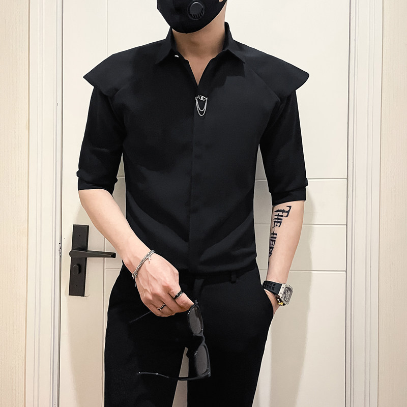 社会小伙店主风无头英伦2025夏装新款男五分袖衬衫A259-P58控78,男装T恤,电商B372