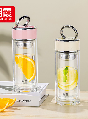 双层玻璃杯女高颜值带盖加厚家用水杯男耐高温高硼硅便携泡茶杯子