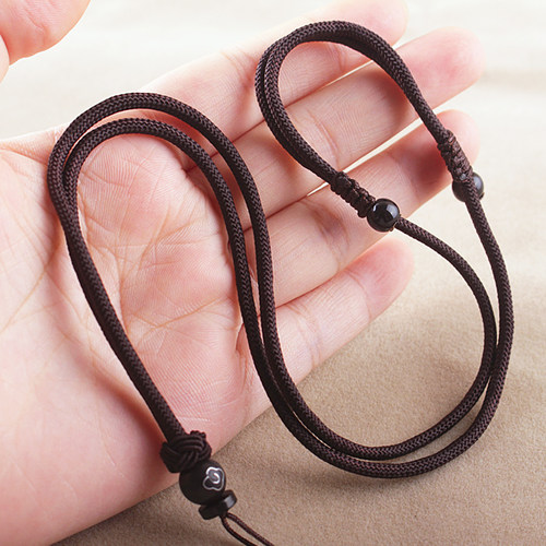 手工编织项链绳子檀木和田玉佩