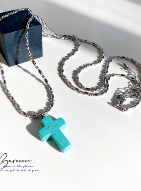 陶瓷仿松石十字架黄铜珠链长项链