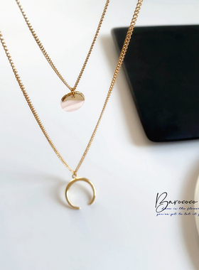 【清】【特】美国AER0P0STALE简约百搭鎏金几何双层叠戴卫衣项链