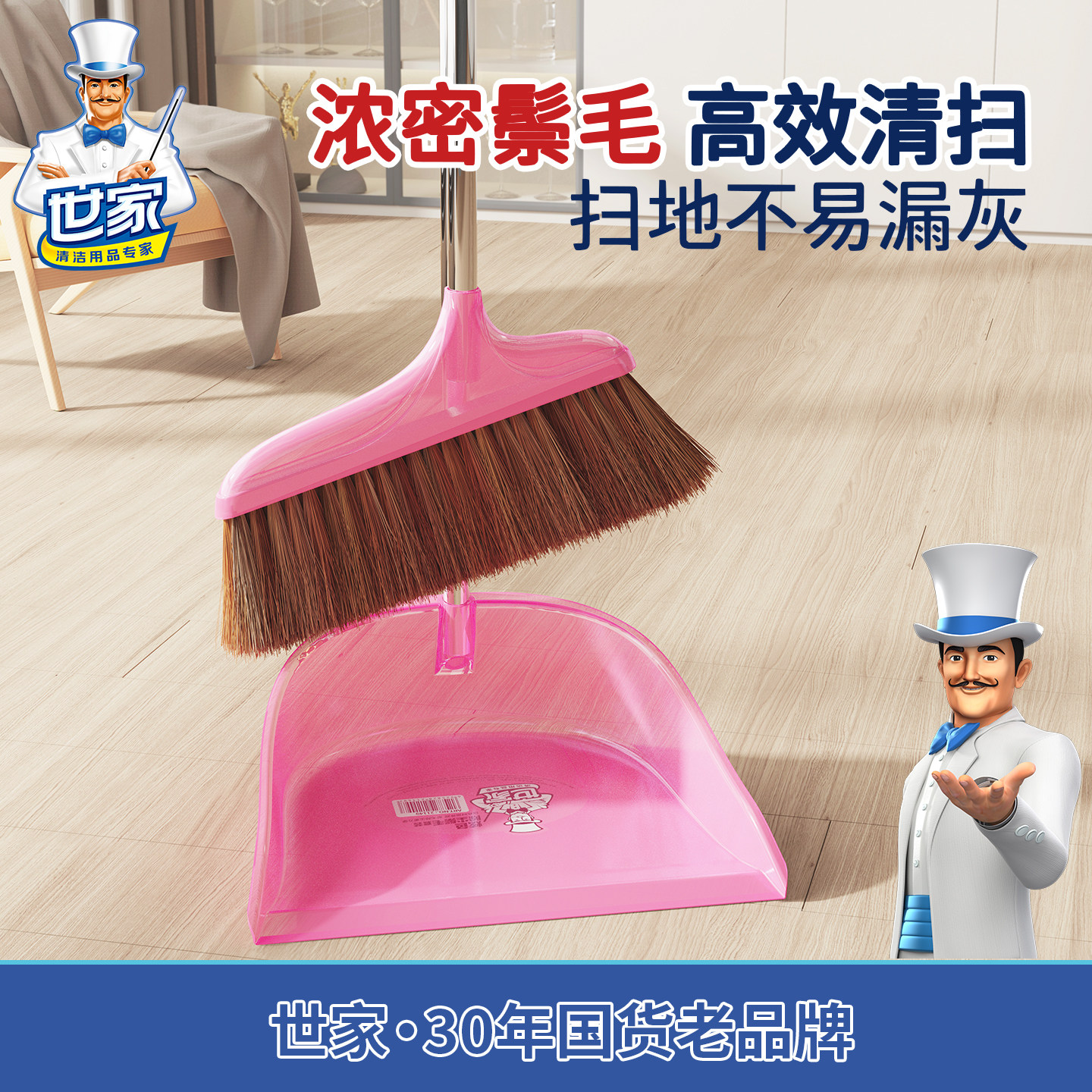世家炫色除尘鬃毛扫把簸箕套装轻巧家用扫帚畚斗组合畚箕笤帚扫地