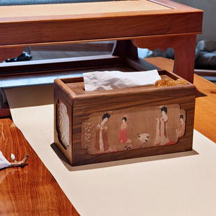 新中式餐巾纸巾盒禅意黑胡木质摆件客厅高级收纳盒实木高档抽纸盒