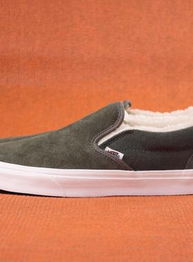 首尔的米家VANS 男鞋SLIP ON绿色翻皮加绒牛筋底休闲滑板鞋运动鞋
