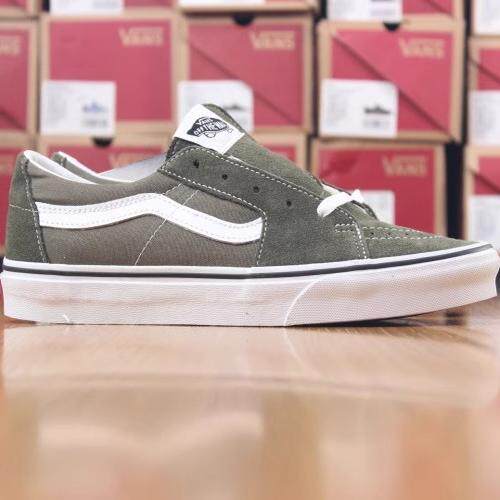 首尔的米家VANS 男鞋女鞋SK8 LOW军绿色翻皮拼帆布运动鞋滑板鞋