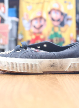 首尔的米家SUPERGA 女款黑色帆布金属铆钉做旧款休闲滑板鞋脏脏鞋