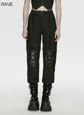 小破亚文化 PUNK RAVE pr朋克状态女装 赛博朋克机械分割工装裤