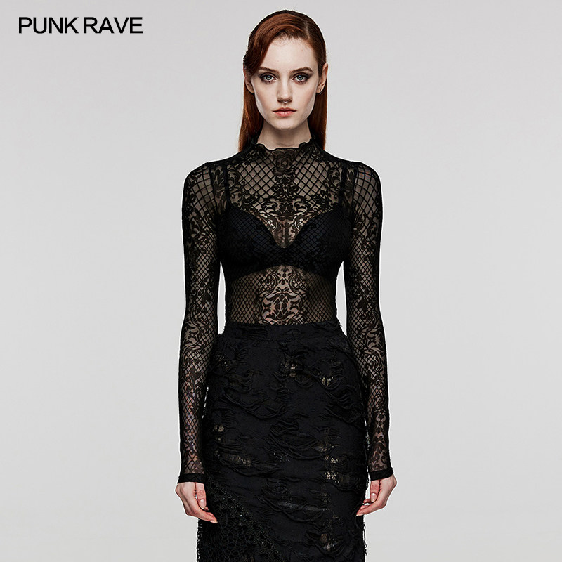 小破亚文化 PUNK RAVE pr朋克状态女装 暗黑镂空透视GOTH简约T恤