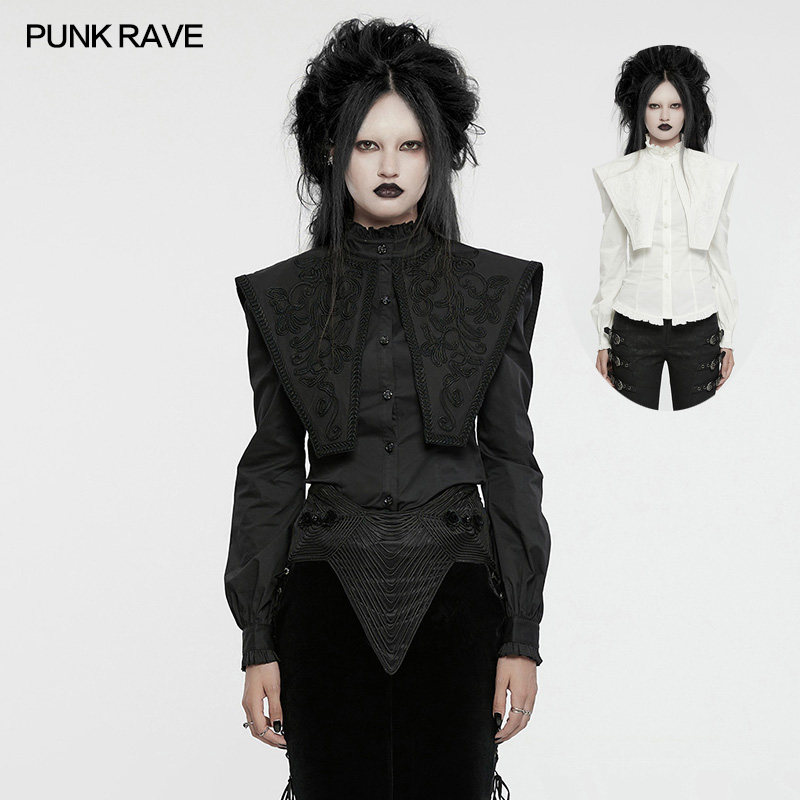 小破亚文化 PUNK RAVE pr朋克状态女装 复古维多利亚哥特宽肩衬衫