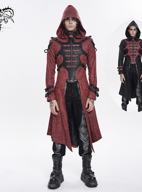 小破亚文化 devil fashion恶魔时尚男装 赛博朋克连帽烫胶皮外套