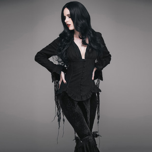小破亚文化 DEVIL FASHION恶魔时尚女装 复古不规则下摆提花衬衫
