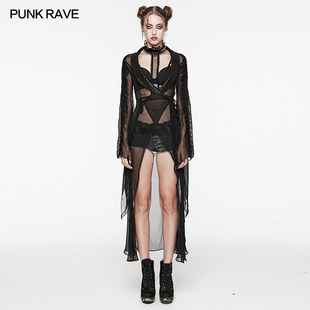 pr朋克状态女装 小破亚文化 PUNK RAVE Goth透视翻领飘逸长开衫