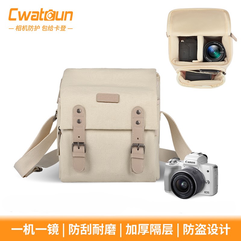 Cwatcun香港肩斜挎反相机包 日系帆布数码相机包摄影包