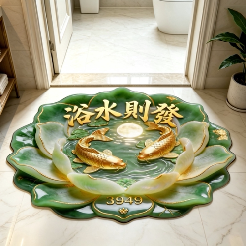 荷花锦鲤浴室地垫厕所吸水脚垫卫生间门口防滑垫子淋浴房速干地毯