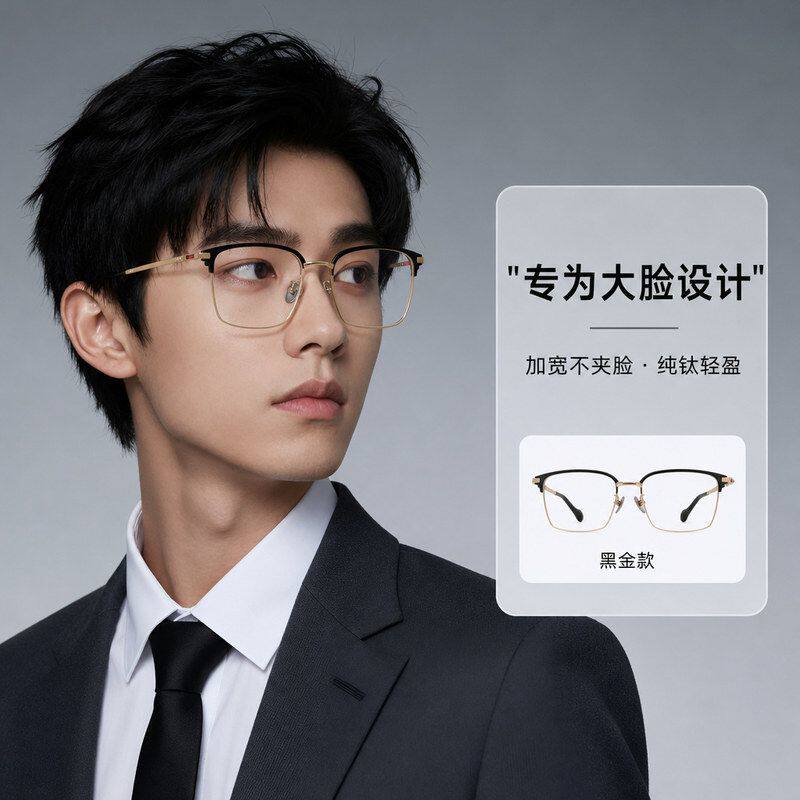 抖音M80914S大脸钛架镜框商务男款大框方框眼镜框钛眼镜男