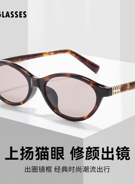 超轻板材椭圆窄框太阳镜9228TY猫眼墨镜素颜书呆子个性豹纹遮阳镜