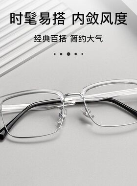 丹阳商务眼镜16413TH合金眉线框男镜架透灰枪TR小框51口18-148