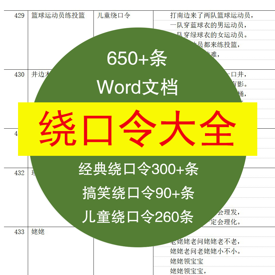 搞笑口才电子版儿童素材绕口令大全绕口令幼儿园训练经典音频word