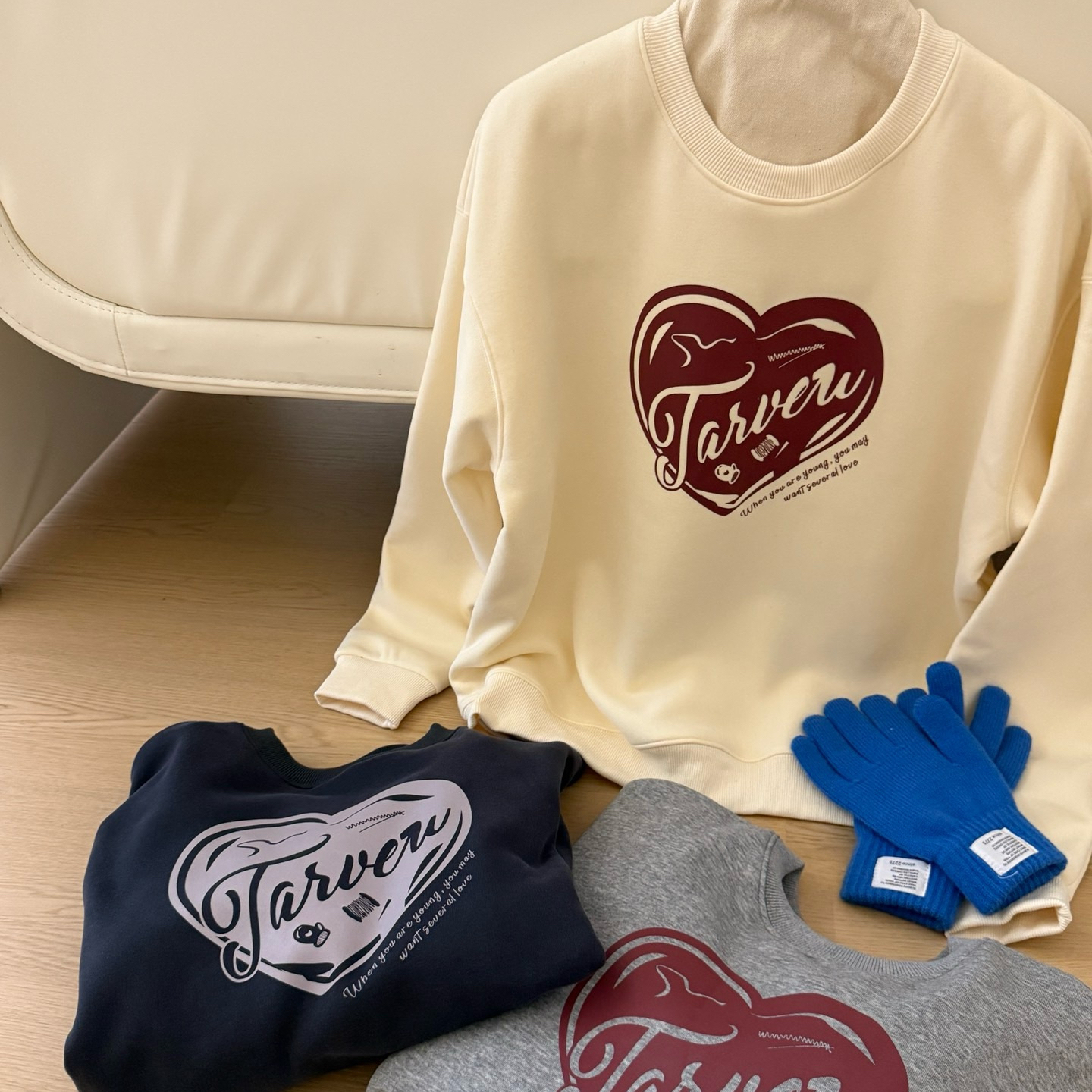 秋冬女款韩系爱心印花圆领卫衣宽松显瘦百搭加绒加厚叠穿内搭上衣