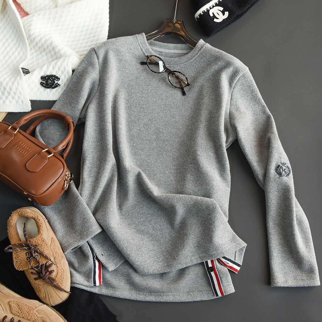【女装】TB风华夫格磨毛刺绣加厚打底衫秋冬保暖内搭女生叠穿上衣