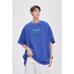 日系无影墙 23夏装新款男装宽松男士爱心刺绣短袖T恤 DY512 P35,男装T恤,电商A031-1