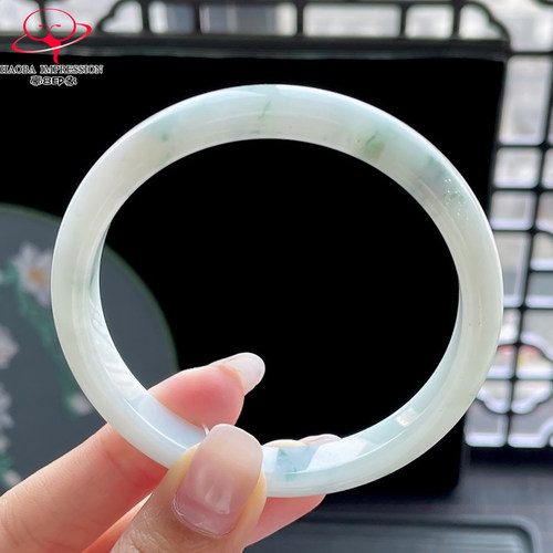 豪8印象P26036P859翡翠手镯圈口59天然冰糯种绿飘花缅甸玉手镯