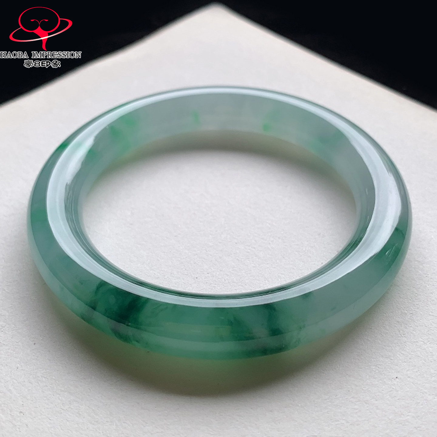 豪8印象V169翡翠圆条手镯圈口59.2天然高冰种蓝绿飘花缅甸玉手镯