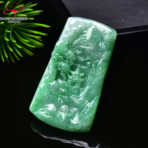 豪8印象手镯之家G26080G203翡翠山水牌吊坠天然绿翠绿玉挂件