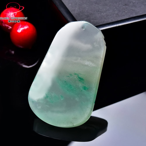 豪8印象翡王妃F25009F284非洲翠无事牌吊坠冰种绿飘花许愿牌挂件