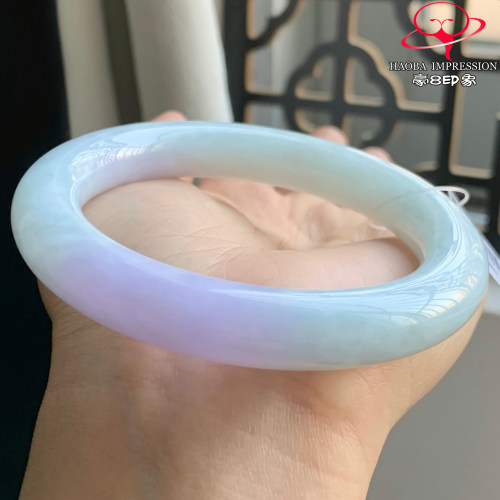 豪8印象W26280W386翡翠圆条手镯圈口56.4天然冰糯种粉紫淡绿玉镯