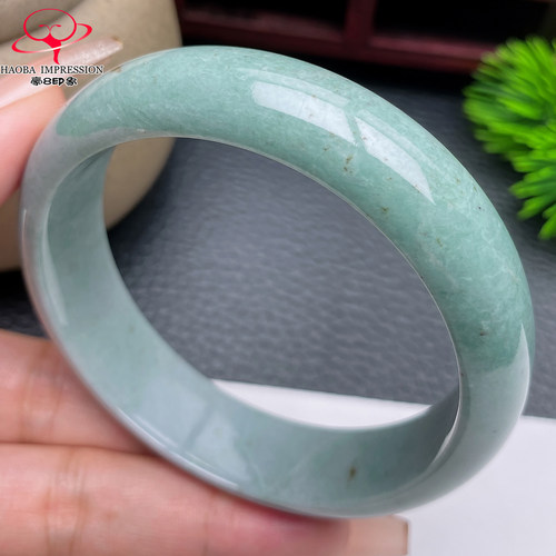 豪8印象X26005X1111翡翠手镯圈口59.8天然淡蓝绿缅甸玉镯-有内裂