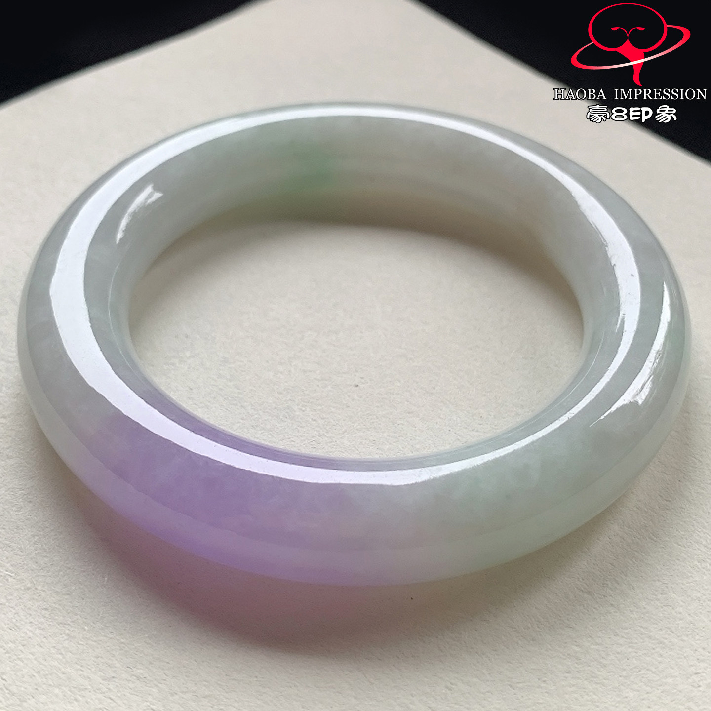 豪8印象V26420V1970翡翠圆条手镯圈口58天然冰糯种艳紫缅甸玉手镯