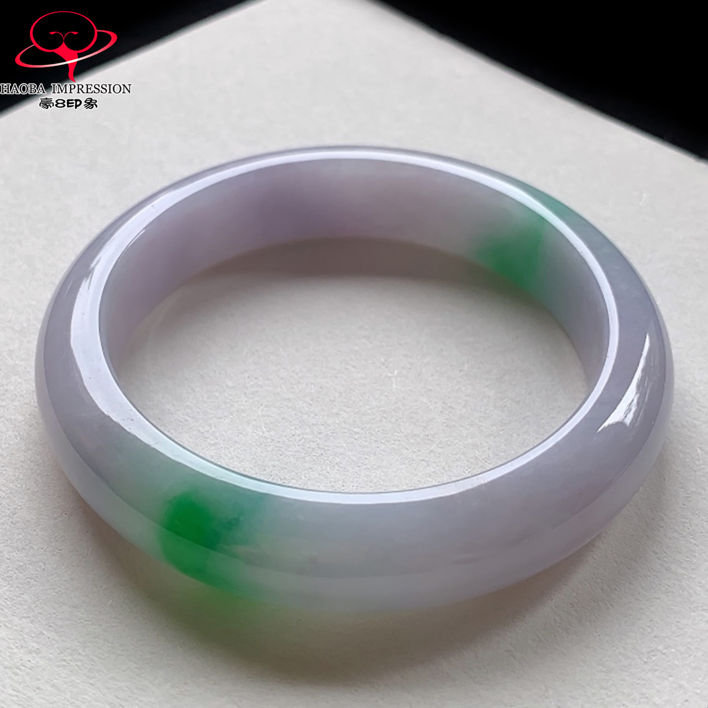 豪8印象V26380V830翡翠手镯圈口56.3春彩绿紫色天然A货缅甸玉镯子