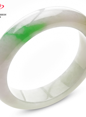 豪8印象手镯之家S525048Y375翡翠圈口54.2mm天然缅甸白底带绿玉镯