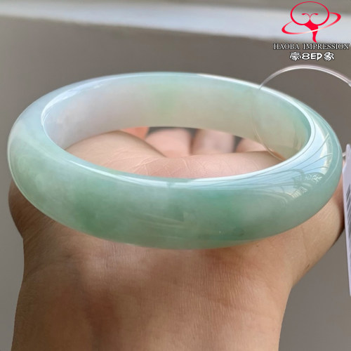 豪8印象W26080W758天然A货圈口50.3冰糯种湖水绿紫底半山水正圈镯