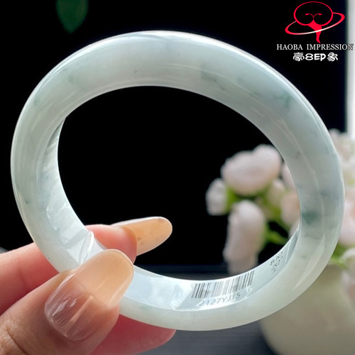 豪8印象P26018P2291翡翠手镯圈口52天然缅甸a货飘绿花玉石手镯