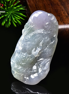 豪8印象手镯之家G26480G104翡翠龙牌吊坠天然冰种浅绿生肖龙挂件