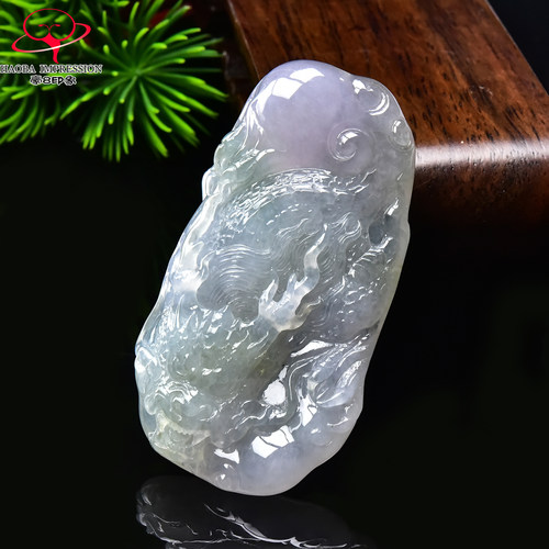 豪8印象手镯之家G26480G104翡翠龙牌吊坠天然冰种浅绿生肖龙挂件