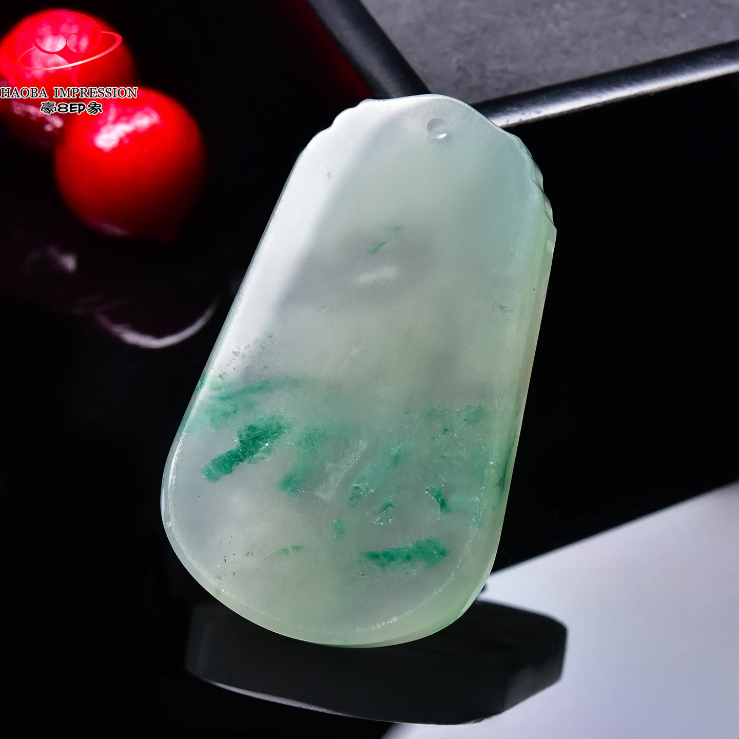 豪8印象翡王妃F25009F285非洲翠无事牌吊坠冰种绿飘花许愿牌挂件