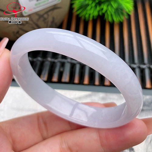 豪8印象®X26048X219翡翠贵妃手镯圈口53.9mm天然冰糯种淡粉紫玉镯
